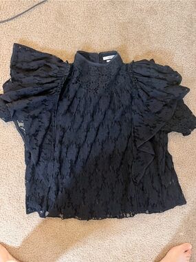 Isabel Marant Black Lace Flutter-Sleeve Top